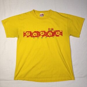 VINTAGE Dole Hawaii T-Shirt Size Medium Yellow Cotton Hibiscus Graphic Souvenir